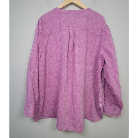 Talbots Popover Shirt Plus 3X Linen Long Sleeve Roll Tab 100% Linen Top Pink - Picture 2 of 12